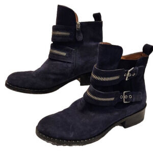 P184. Gentle Souls by Kenneth Cole Blue Suede Booties w/zipper accents |7.5